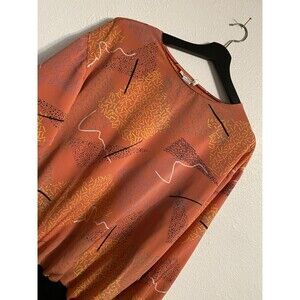 Vintage 80’s Blouse M Coral AOP Abstract Coquette Femme Boho All Over Print F17